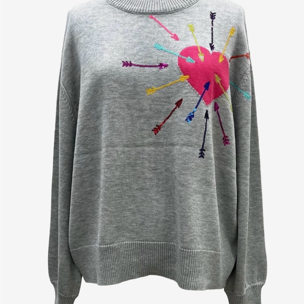 Queen of Sparkles Gray Sweater with Sequin Heart Design NWT QOS